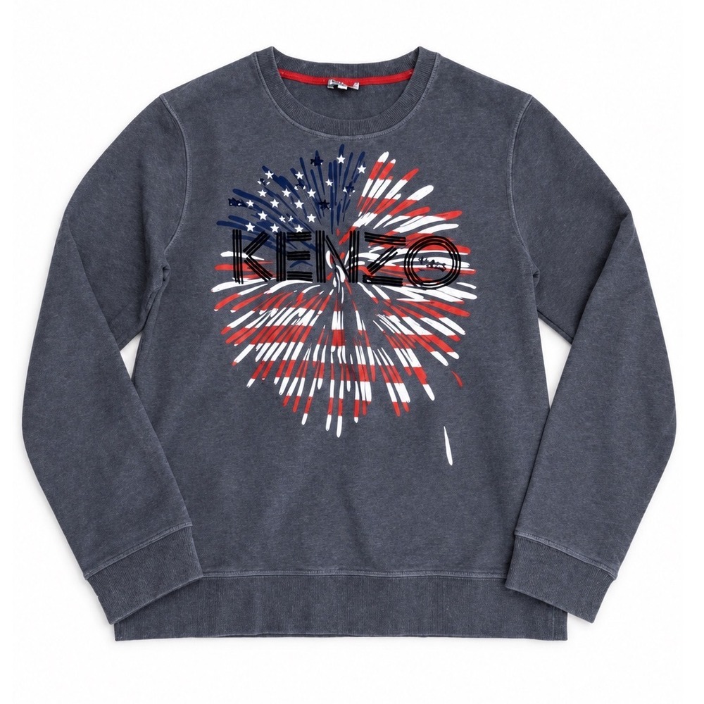 Kenzo Paris Mens Fireworks Logo Eye Sweatshirt Charcoal Gray Size L Americana